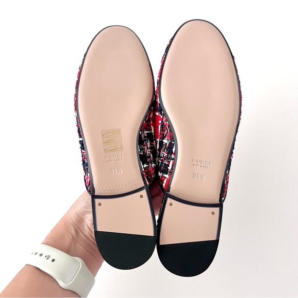 GUCCI || Princetown Red Blue Tweed Horsebit Loafer Mule Slipper Flat US 6.5 - Picture 11 of 12
